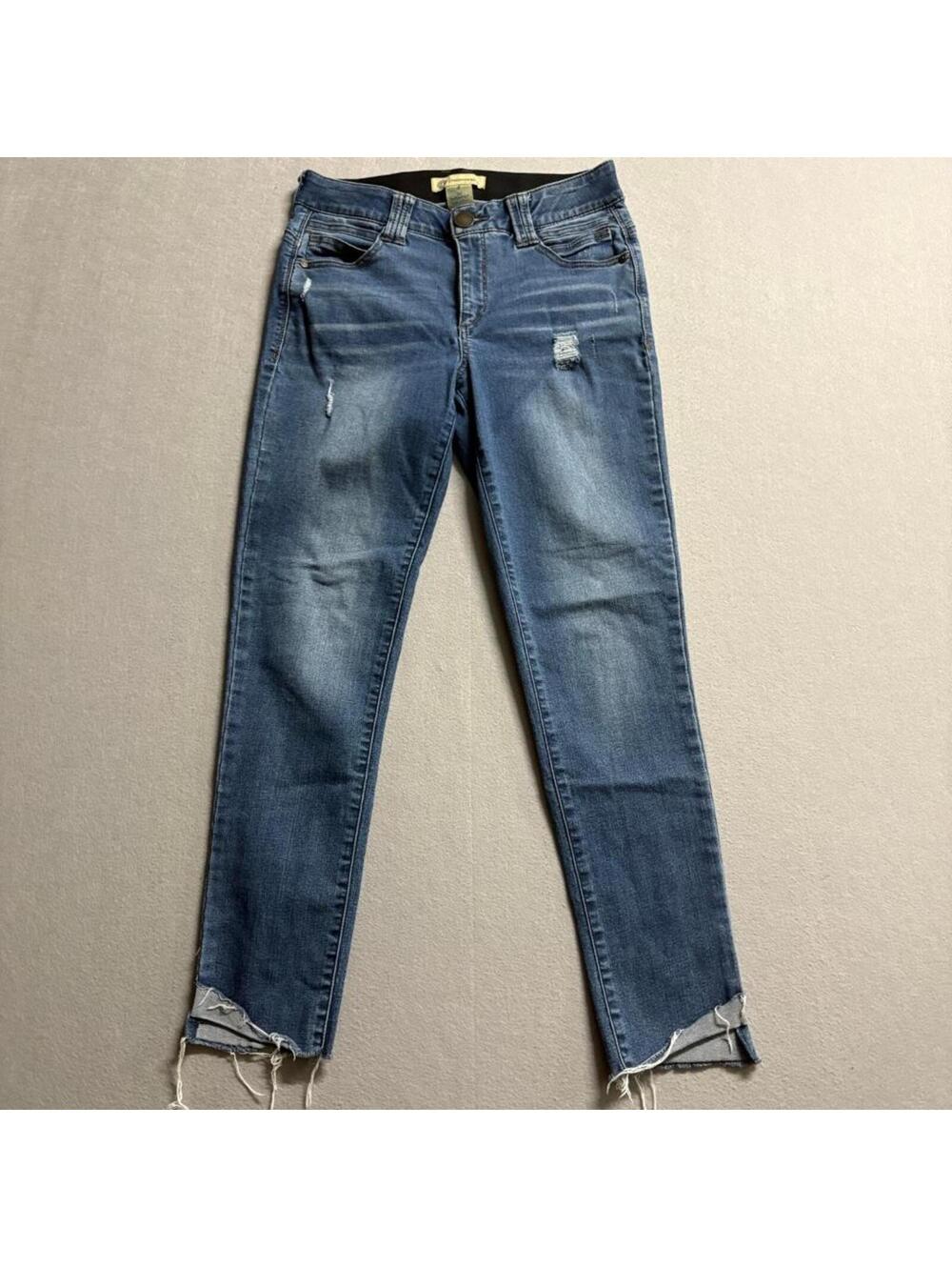 Democracy Ab Technology Jeans Womens 4 Blue Distressed Raw Hem Crop Skinny